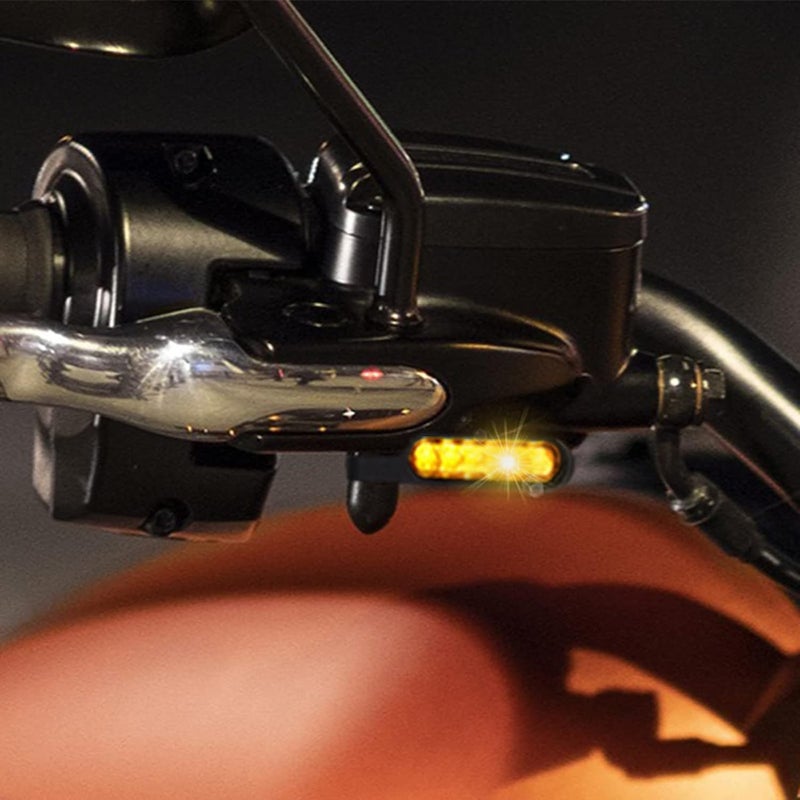 DREAMIZER Universal Motorcycle Handlebar LED Flowing Water Turn Signal Mini Blinkers Front Running light Compatible with Harley Honda Yamaha Kawasaki Cafe Racer Cruiser Street Bikes (Black) - Image 2